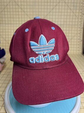 Adidas Maroon Snapback Hat With Blue Logo - Adjustable Fit - Casual Style